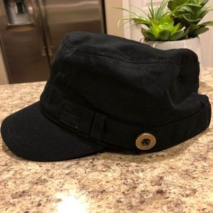 Black womens short bill trucker style hat